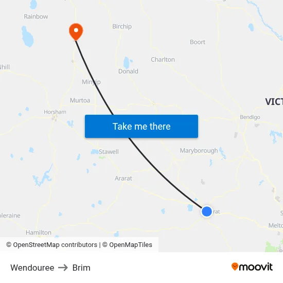 Wendouree to Brim map