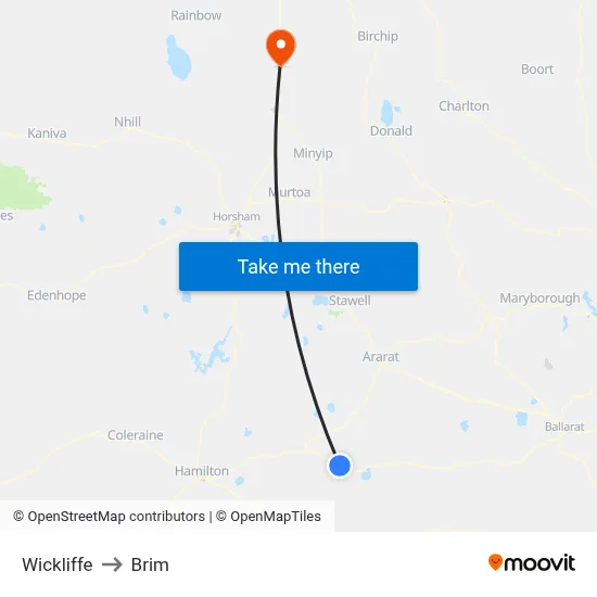 Wickliffe to Brim map