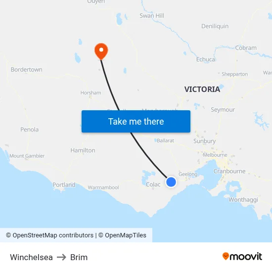 Winchelsea to Brim map