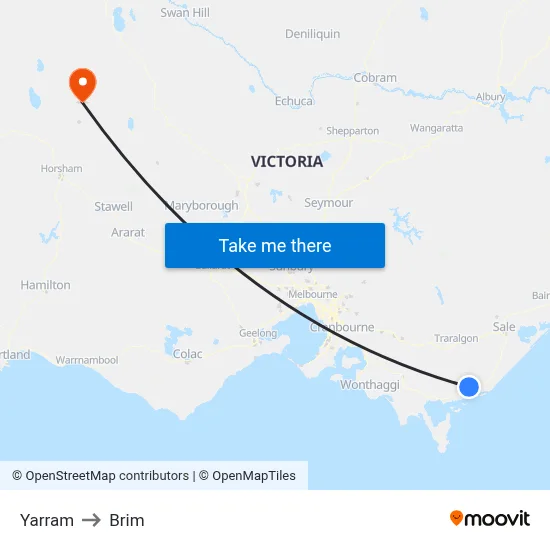 Yarram to Brim map