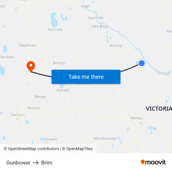Gunbower to Brim map