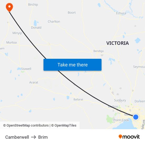 Camberwell to Brim map