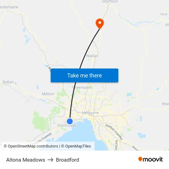 Altona Meadows to Broadford map