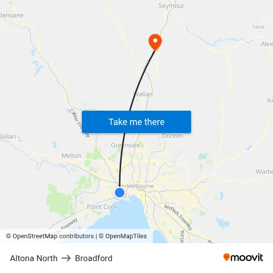 Altona North to Broadford map