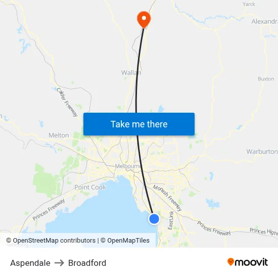 Aspendale to Broadford map