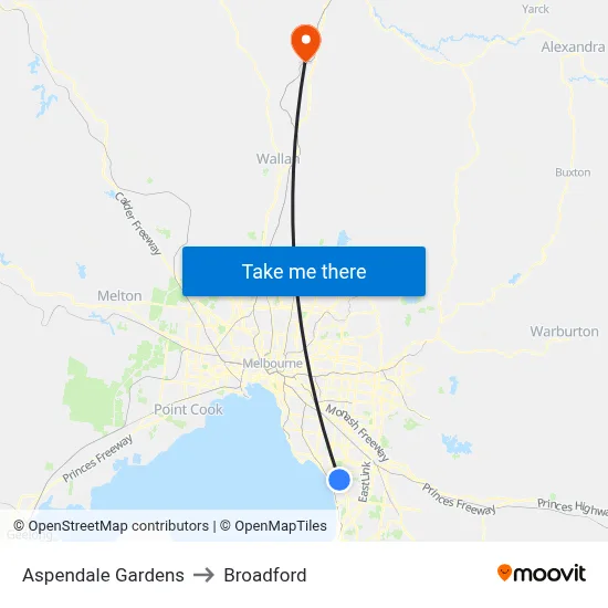 Aspendale Gardens to Broadford map