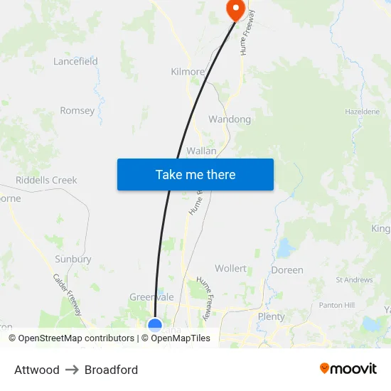 Attwood to Broadford map