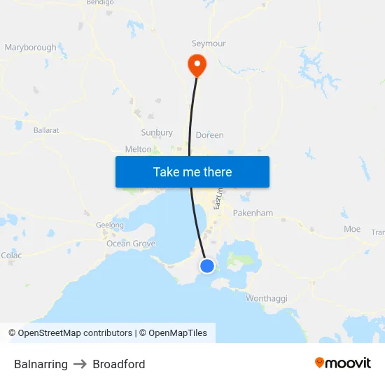 Balnarring to Broadford map