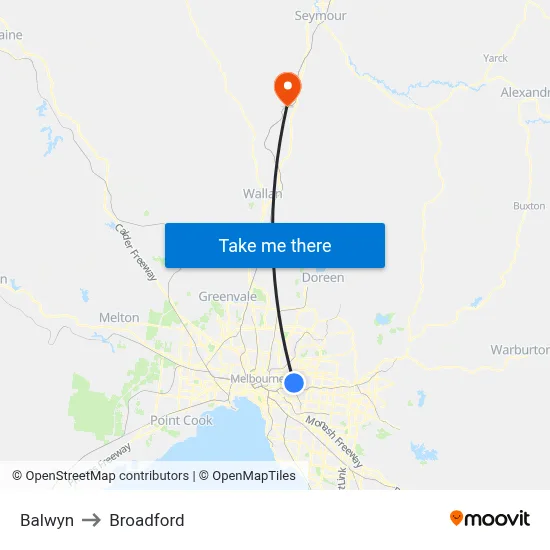 Balwyn to Broadford map