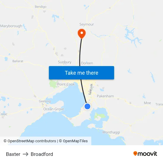 Baxter to Broadford map