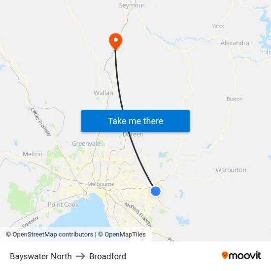 Bayswater North to Broadford map