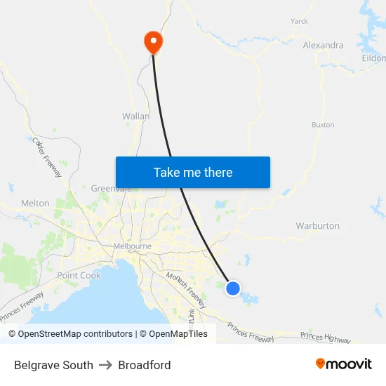 Belgrave South to Broadford map