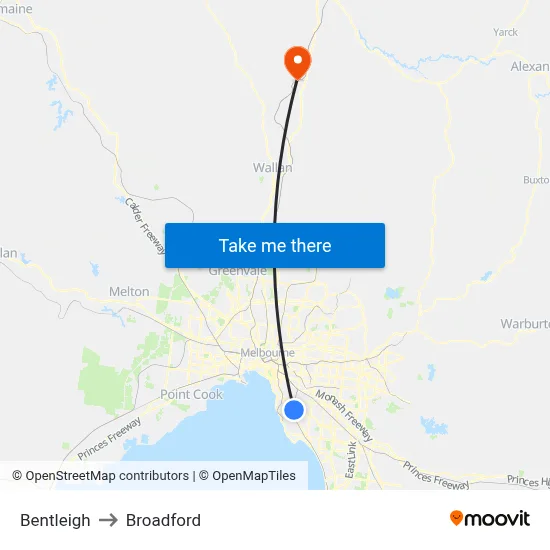 Bentleigh to Broadford map
