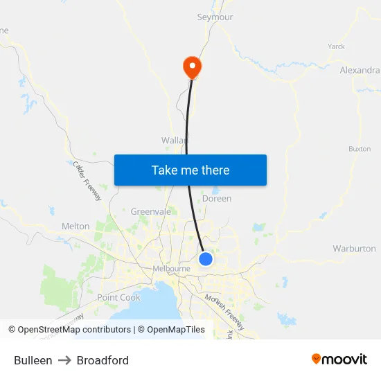Bulleen to Broadford map