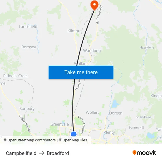 Campbellfield to Broadford map