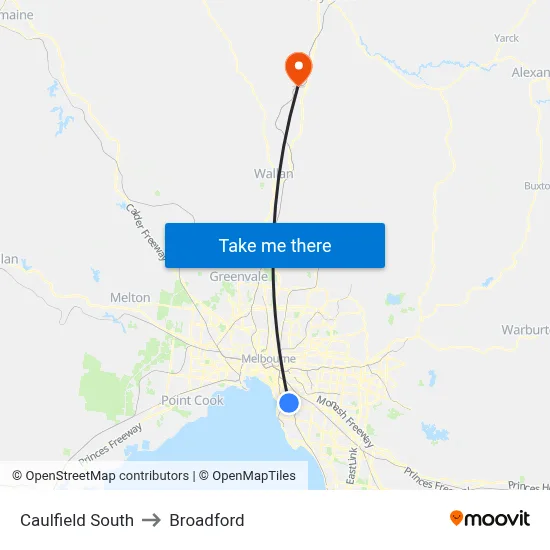 Caulfield South to Broadford map
