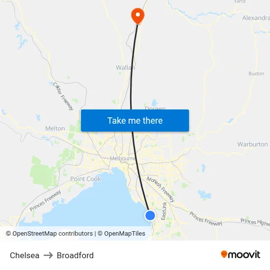 Chelsea to Broadford map