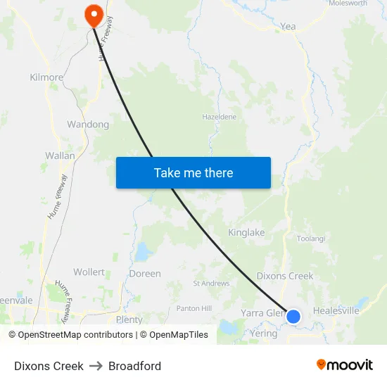 Dixons Creek to Broadford map