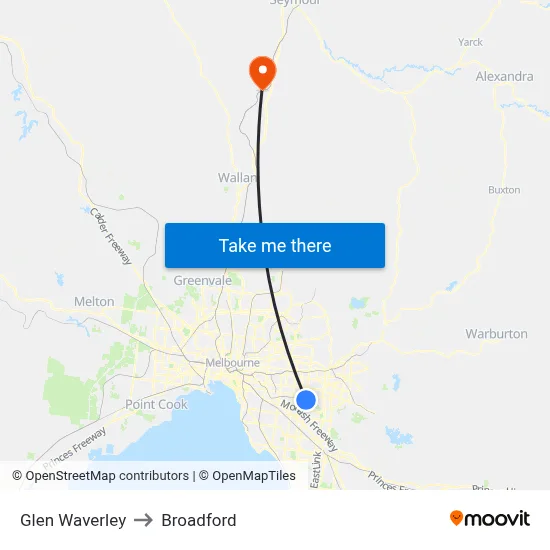 Glen Waverley to Broadford map