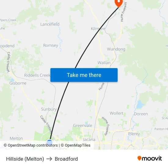 Hillside (Melton) to Broadford map