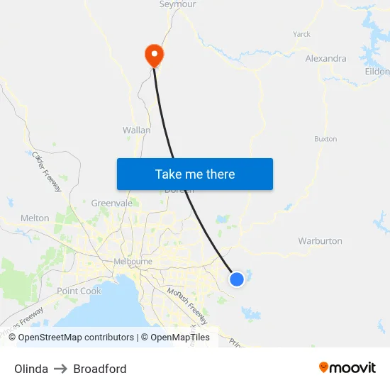 Olinda to Broadford map