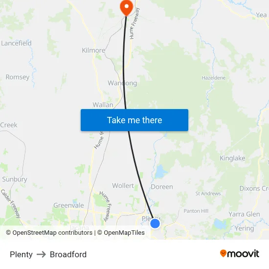 Plenty to Broadford map