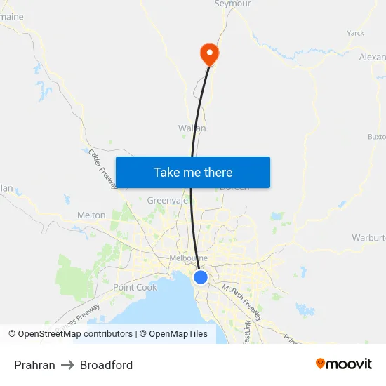 Prahran to Broadford map