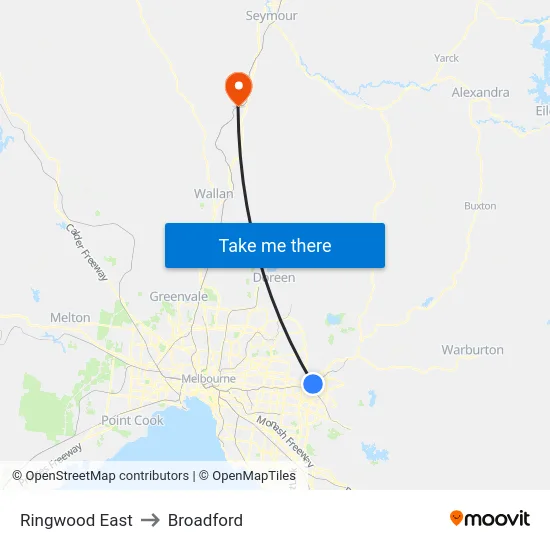Ringwood East to Broadford map