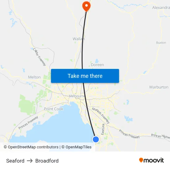 Seaford to Broadford map