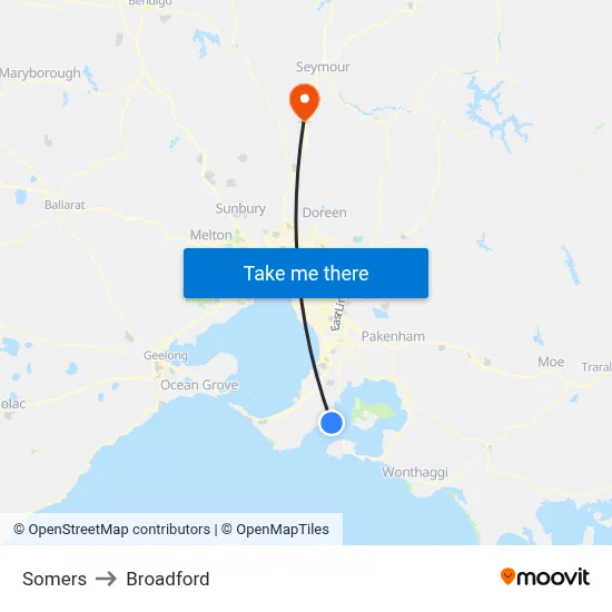 Somers to Broadford map