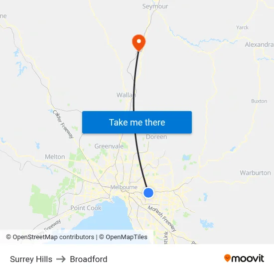 Surrey Hills to Broadford map