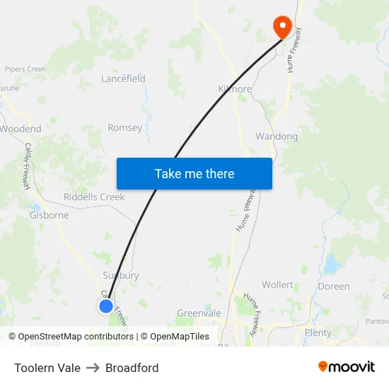 Toolern Vale to Broadford map