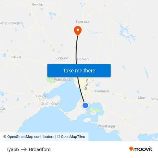 Tyabb to Broadford map