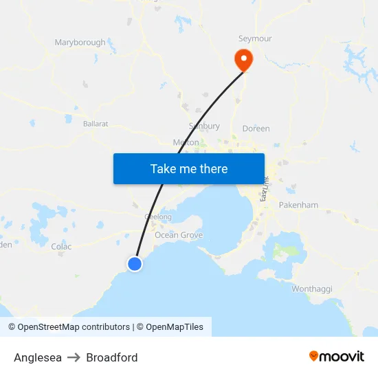 Anglesea to Broadford map