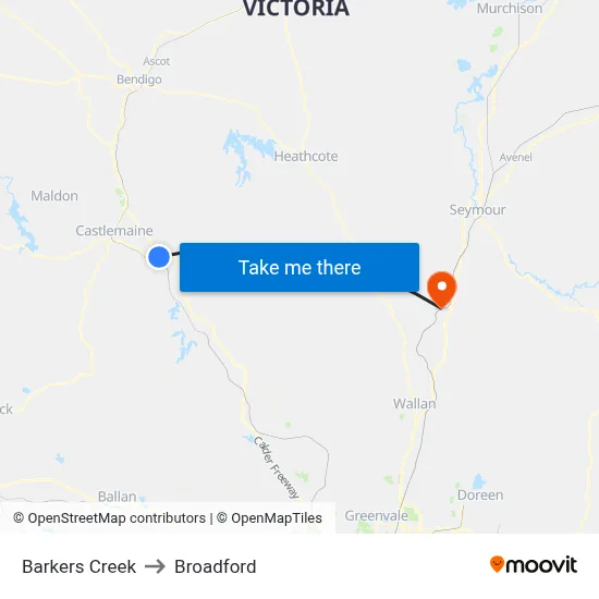 Barkers Creek to Broadford map