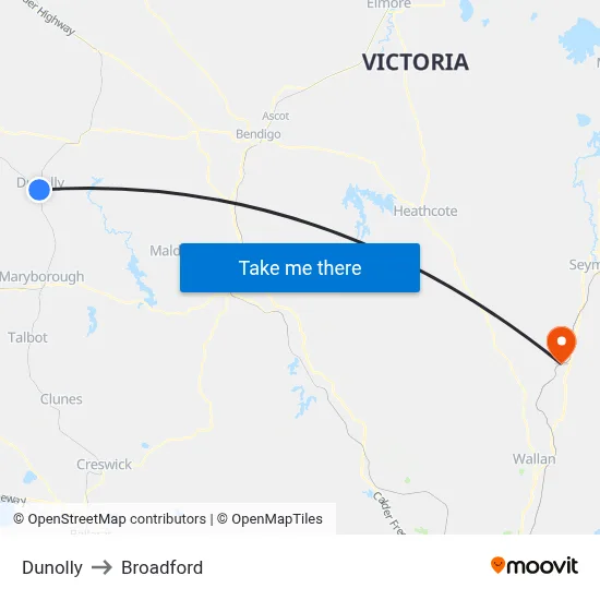 Dunolly to Broadford map