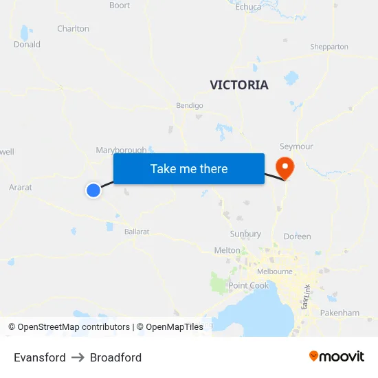 Evansford to Broadford map