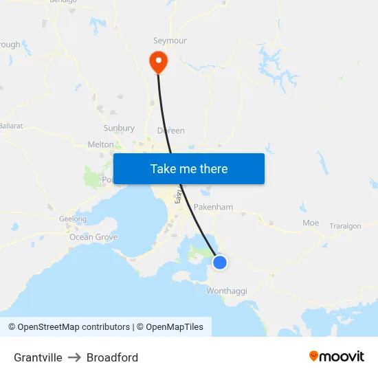 Grantville to Broadford map