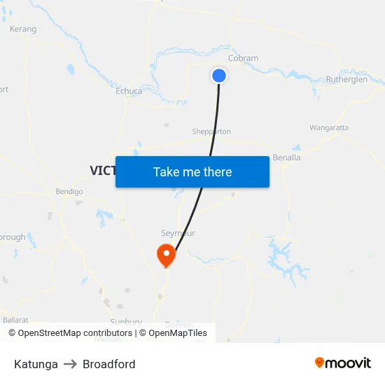 Katunga to Broadford map