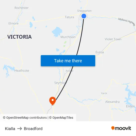 Kialla to Broadford map