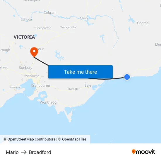 Marlo to Broadford map