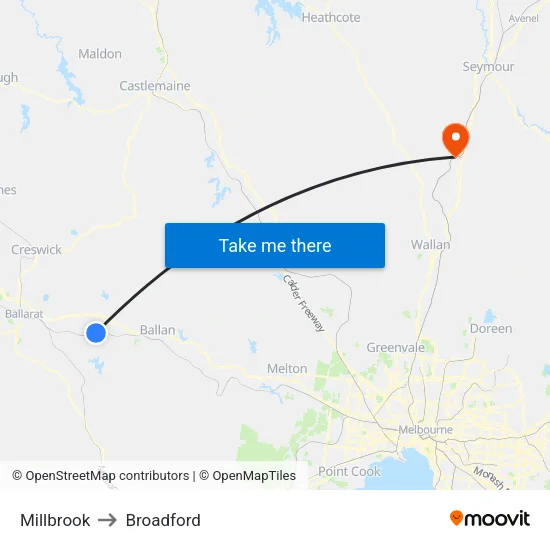 Millbrook to Broadford map