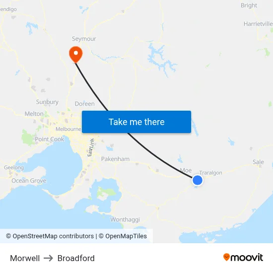 Morwell to Broadford map