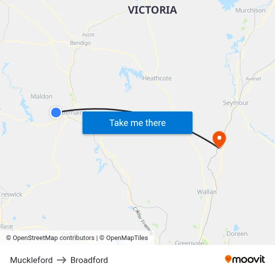 Muckleford to Broadford map