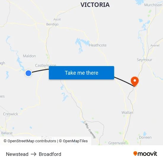 Newstead to Broadford map