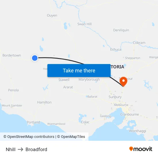 Nhill to Broadford map