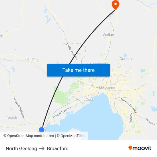 North Geelong to Broadford map