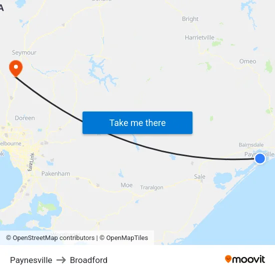 Paynesville to Broadford map