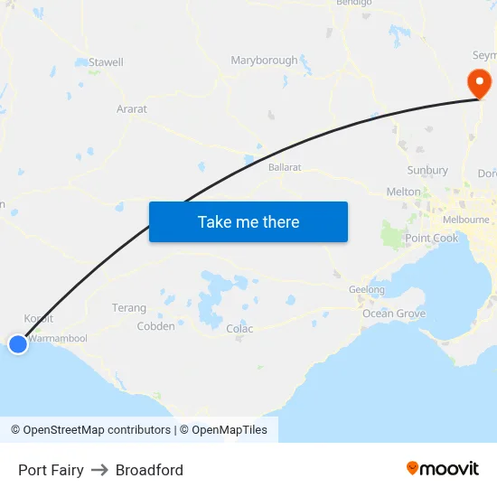 Port Fairy to Broadford map