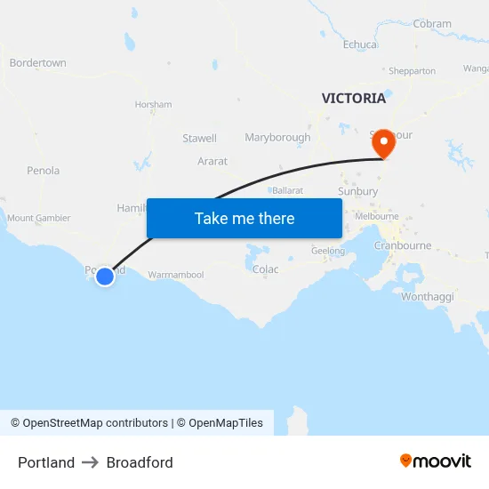 Portland to Broadford map